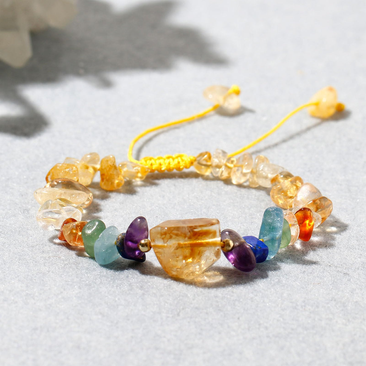 Wizock Reiki 7 Chakra Citrine Chips Beaded Bracelets Spiritual Crystals Yoga Meditation Bracelets for Women Positive Energy Wealth Good Luck Jewelry Gifts
