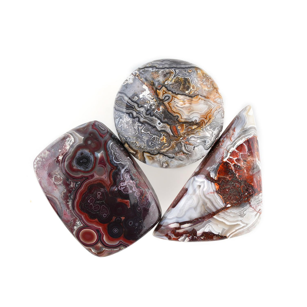 ColouredRocks (3pcs. (25-35MM.) BIG CRAZY LACE AGATE, Mix Shape, Natural Cabochon Crystals, Loose Gemstone, Wholesale Polished Supply, Jewelry Making, DIY Craft, Gem Collection