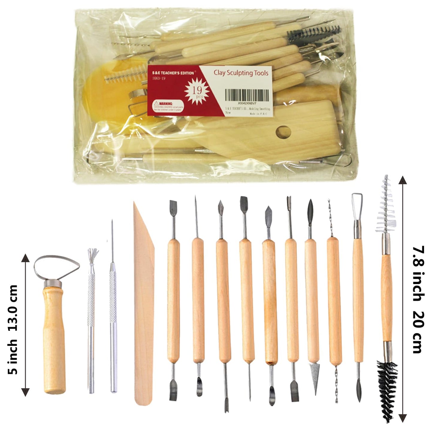S & E TEACHER'S EDITION 19 Pcs Pottery Tools & Clay Sculpting Tools, Double Sided Ceramic Clay Carving Tool Set for Pottery Modeling Smoothing.