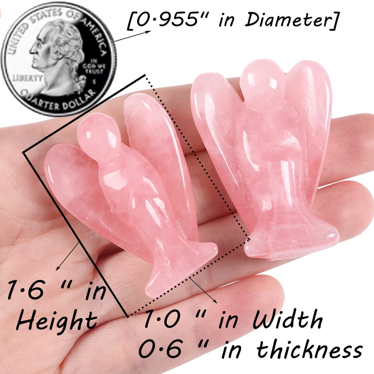 QINJIEJIE Rose Quartz Angel Crystals Healing Stones Guardian Angel Crystal Statue Pocket Peace Decor Polished Pink Cute Carved Figurine Gemstone Spiritual Gift for Women Men Love Stocking Stuffers
