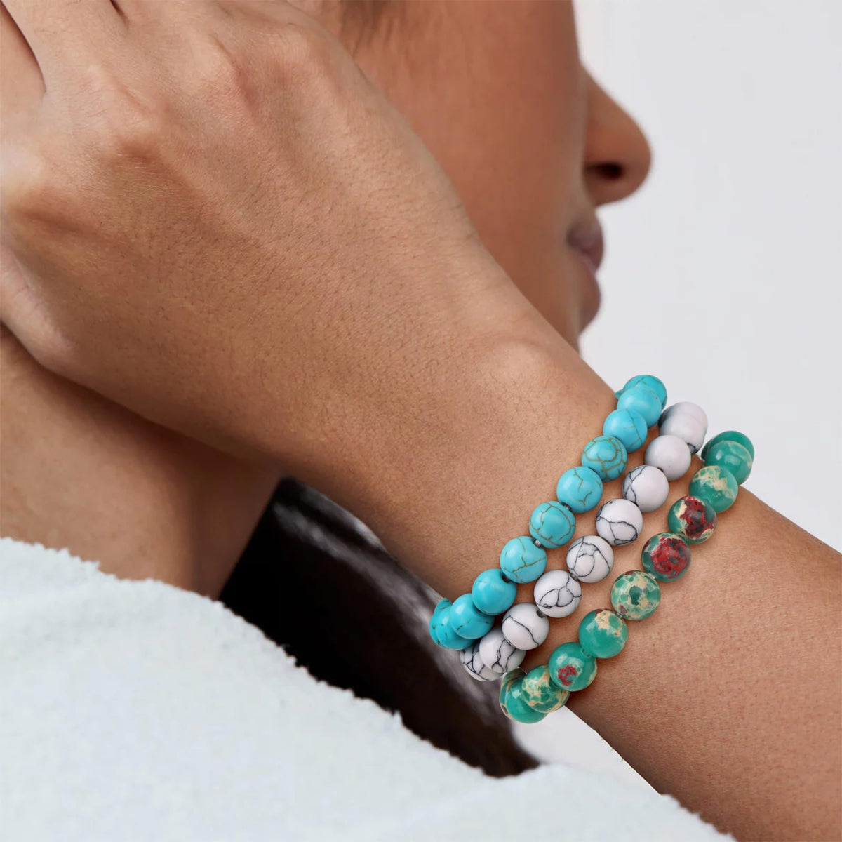 Risyfjew 3 PCS Turquoise Healing Crystal Bracelets Women 8mm Natural Stone Beaded Stretch Bracelet Turquoise Jewelry Gifts