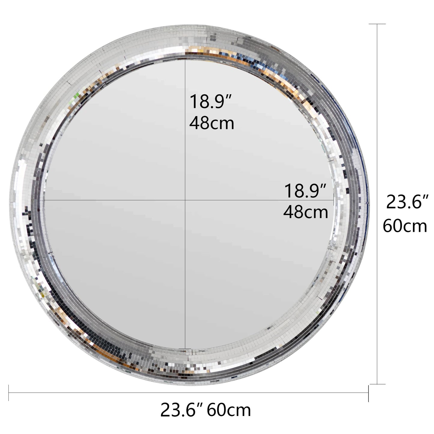 LuHeToz 23.6inch Round Decorative Wall Mirror with Mosaic Glass Frame, Silver Bathroom Vanity Mirror