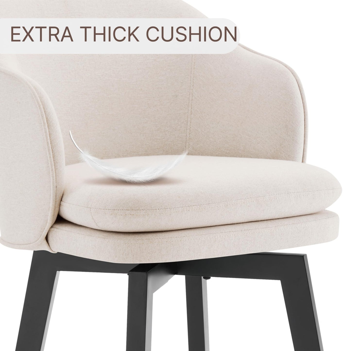 Counter Height Barstools 26 inch Upholstered Swivel Bar Stools with Back and Wood Legs for Kitchen Island,Set of 2,Beige Fabric