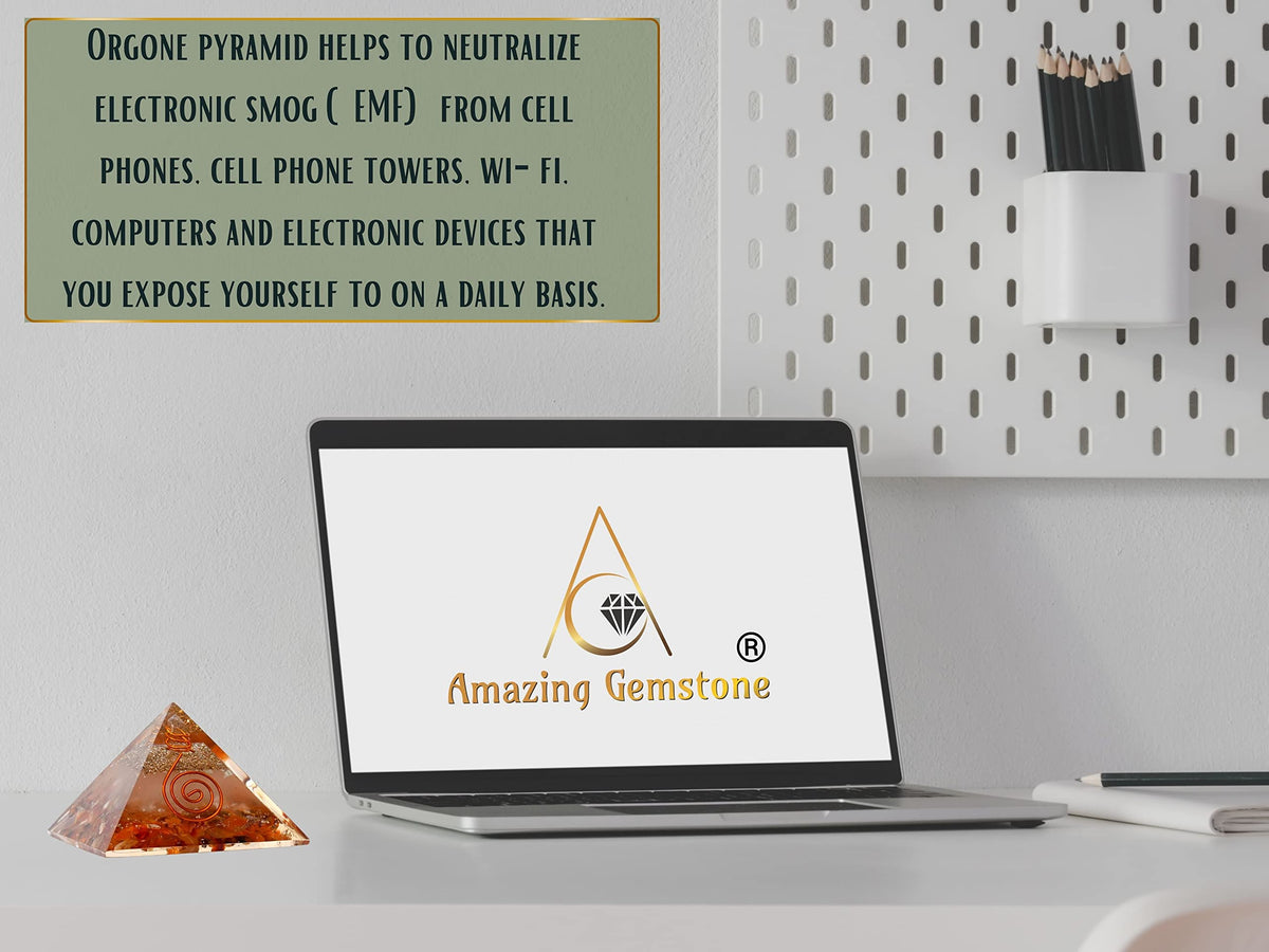 Amazing Gemstone Large Orgone Pyramid | Glow in Dark Carnelian Pyramid Crystal | Orgonite Pyramid | Organ Pyramids Positive Energy Healing
