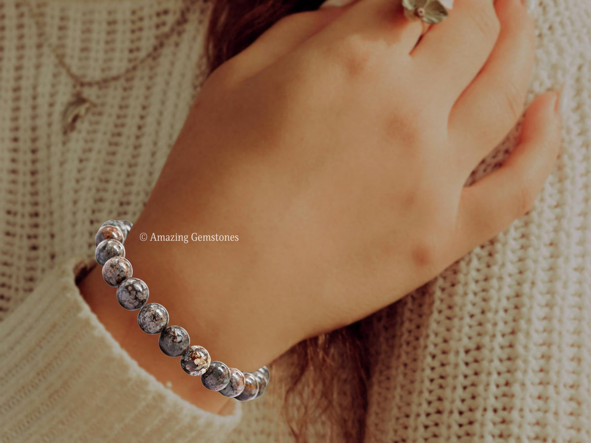Amazing Gemstone Crystal Bracelet for Women Men's Gifts - Protection Healing Crystal Bracelet - 8mm Gemstone Beaded Stretchable Bracelet Pulseras Para Hombres Mujer Stocking Stuffers Mothers Day Gift (Brown Snowflake Obsidian)