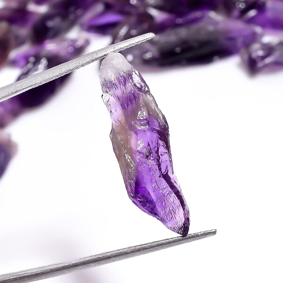 GEMKORA (Pcs : 12+pcs) Wholesale Lot of Raw Chevron Amethyst Pencils Rough Gemstone (Size : 10 to 15mm), Jewelry Making Supply, Witchcraft, Cabbing, Tumbling (Weight : 50 carats)