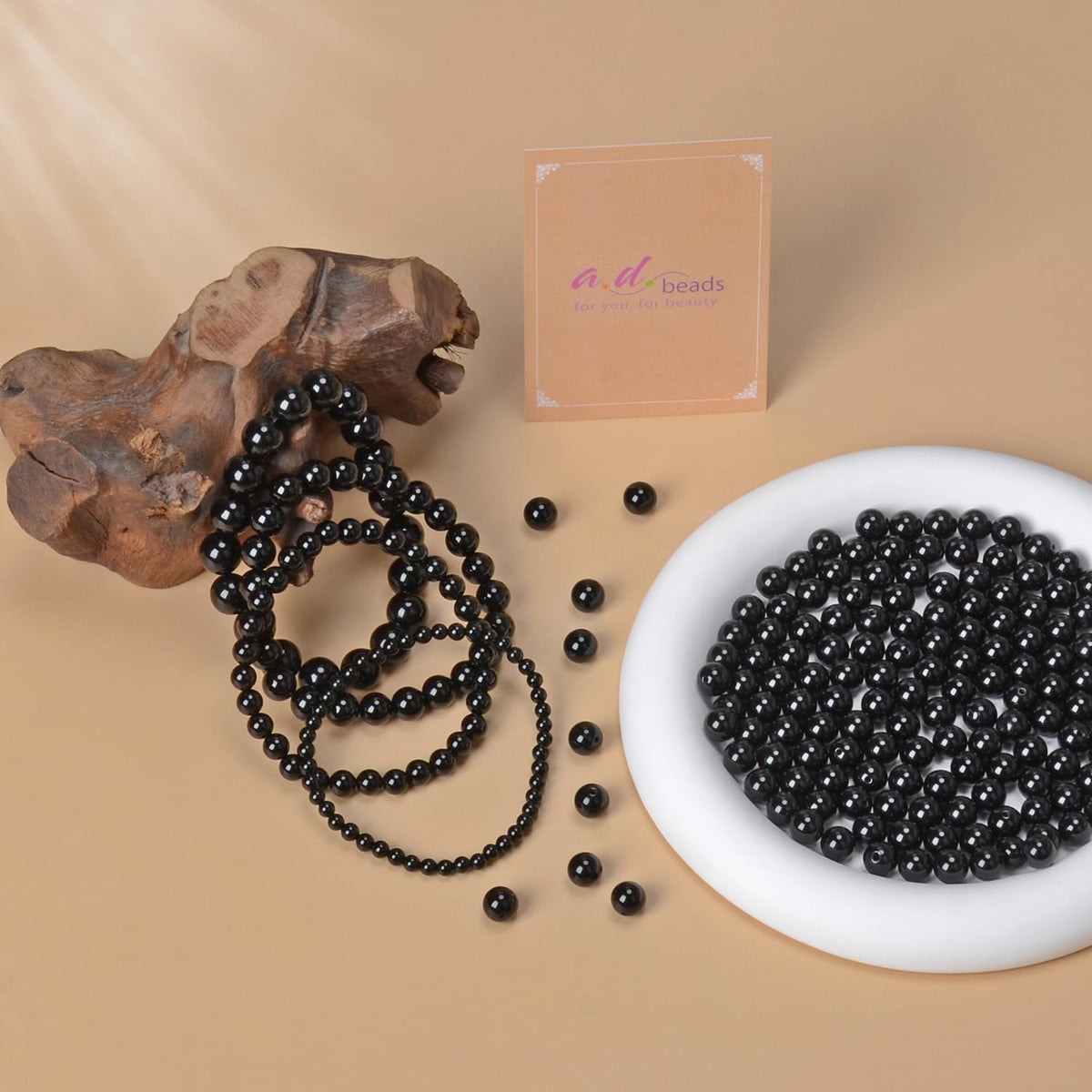 AD Beads Handmade Gemstone Stretch Elastic Bracelet Crystal Healing Reiki Nature's Beauty and Spiritual Essence Unisex (6mm, Black Onyx)