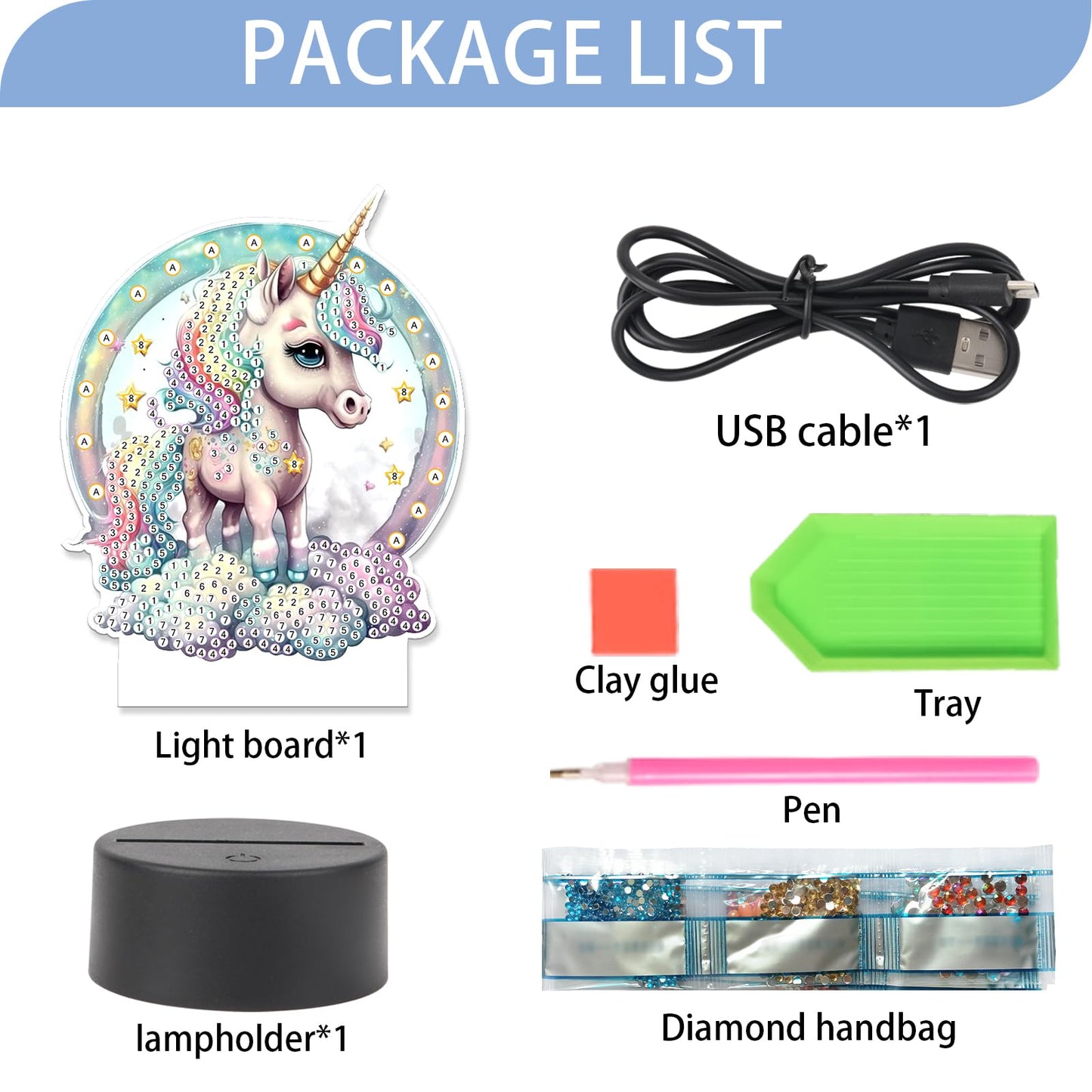 JISHSHAY Diamond Painting Night Light Diamond Art Table Lamps Gem Art LED Lights Gem Painting Desk Lamp Mosaic Kits for Adults DIY Kits for Adults Paint by Numbers,with Special Shaped Crystal,Unicorn