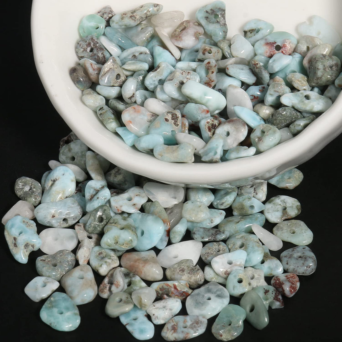 30in Larimar Natural Chip Stone Beads 5-8mm About 230pcs, Irregular Drilled Light Blue Green Bead for Bracelets Jewelry Making Supplies for Adults, DIY Crafts.