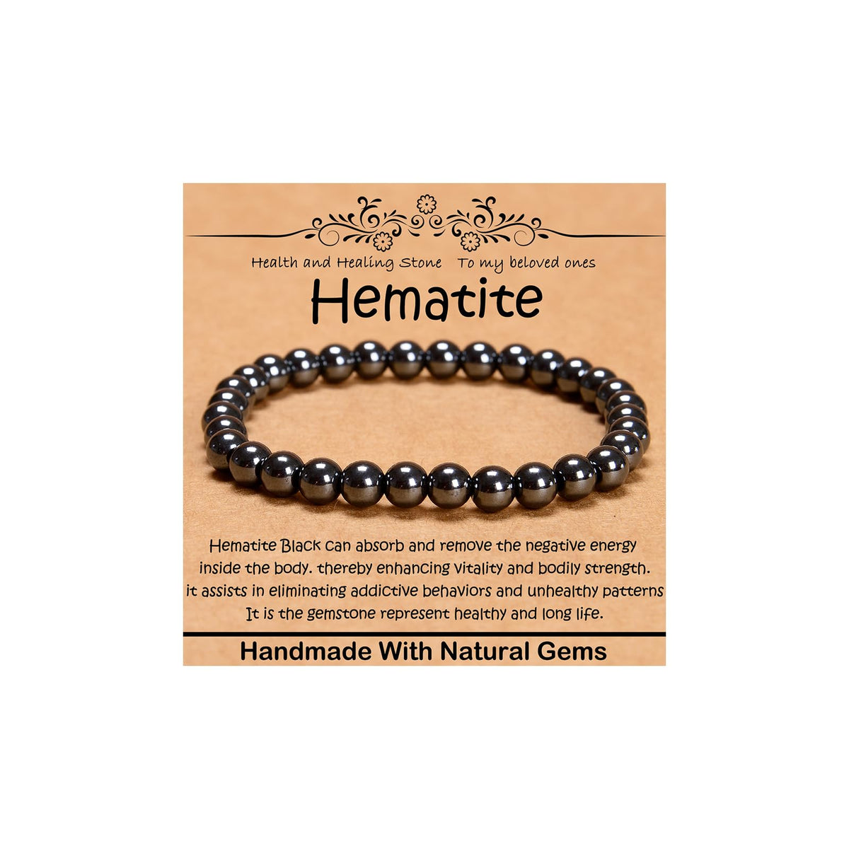 CHCCOYE 6mm Natural Healing Gemstone Bracelet Handmade Yoga Stretch Elastic Bracelet Stress Relief Crystal Jewelry for Men and Women (6mm, Hematite)