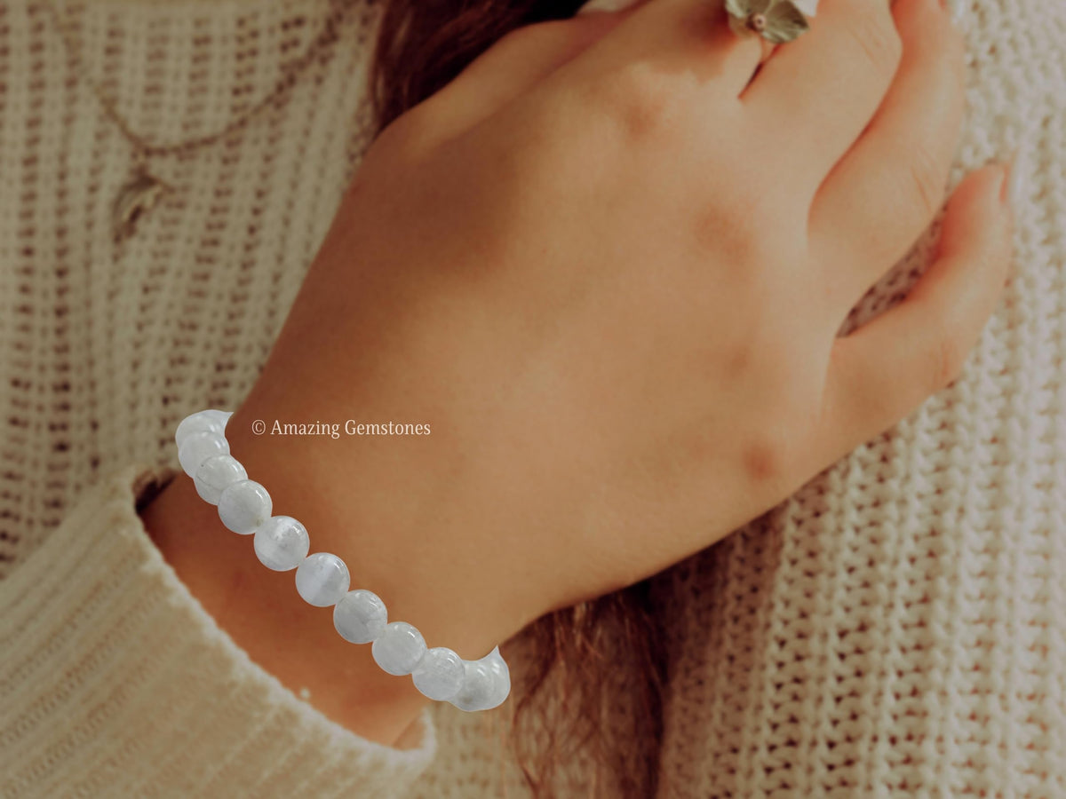 Amazing Gemstone Crystal Bracelet for Women Men's Gifts - Protection Healing Crystal Bracelet - 8mm Gemstone Beaded Stretchable Bracelet Pulseras Para Hombres Mujer Stocking Stuffers Mothers Day Gift (Selenite)