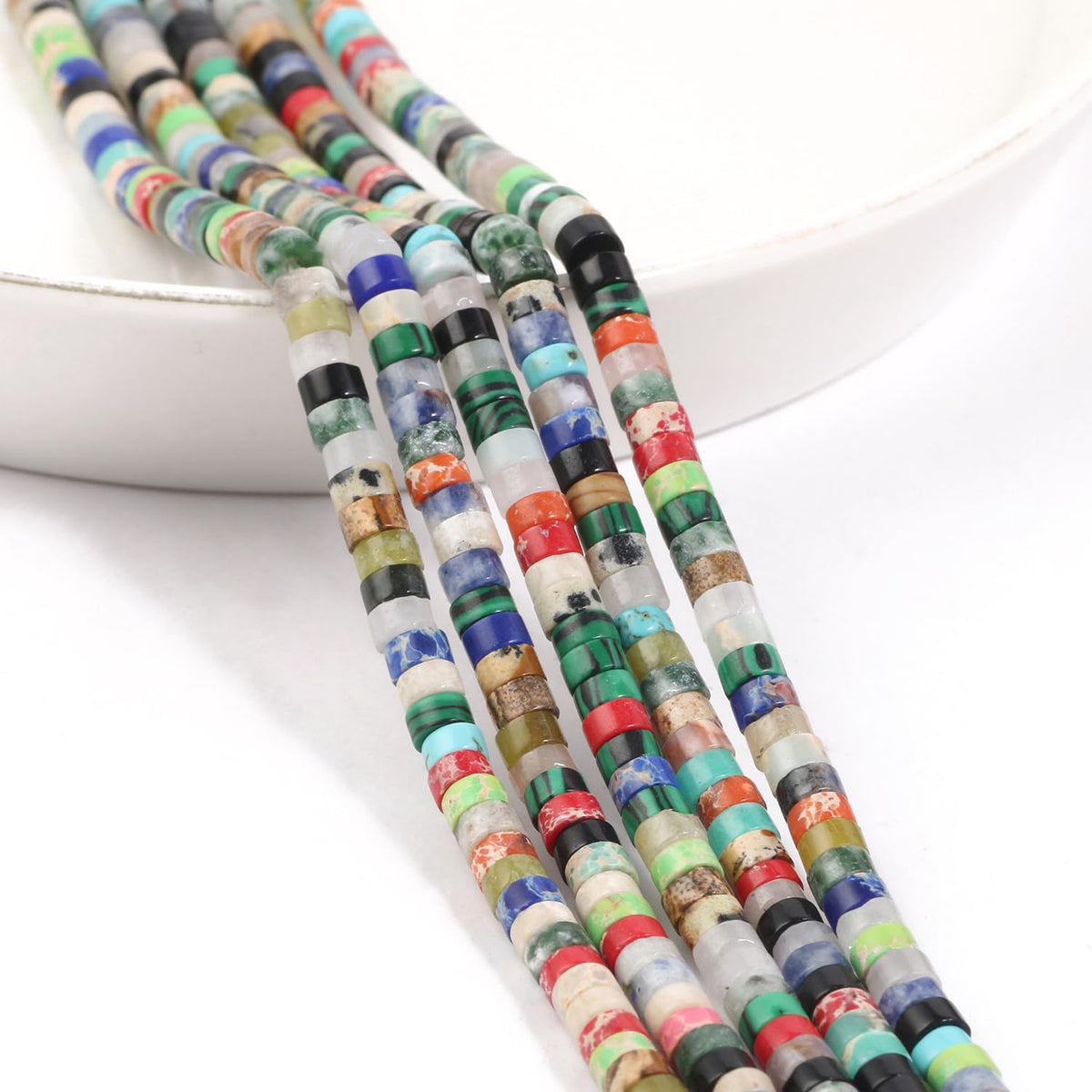 NITOPUPU 150Pcs 4×2mm Natural Mixed Color Spacer Stone Beads for Jewelry Making Supplies, Loose Semi Flat Round Gemstone Tube Beads for Bracelets DIY Crafts
