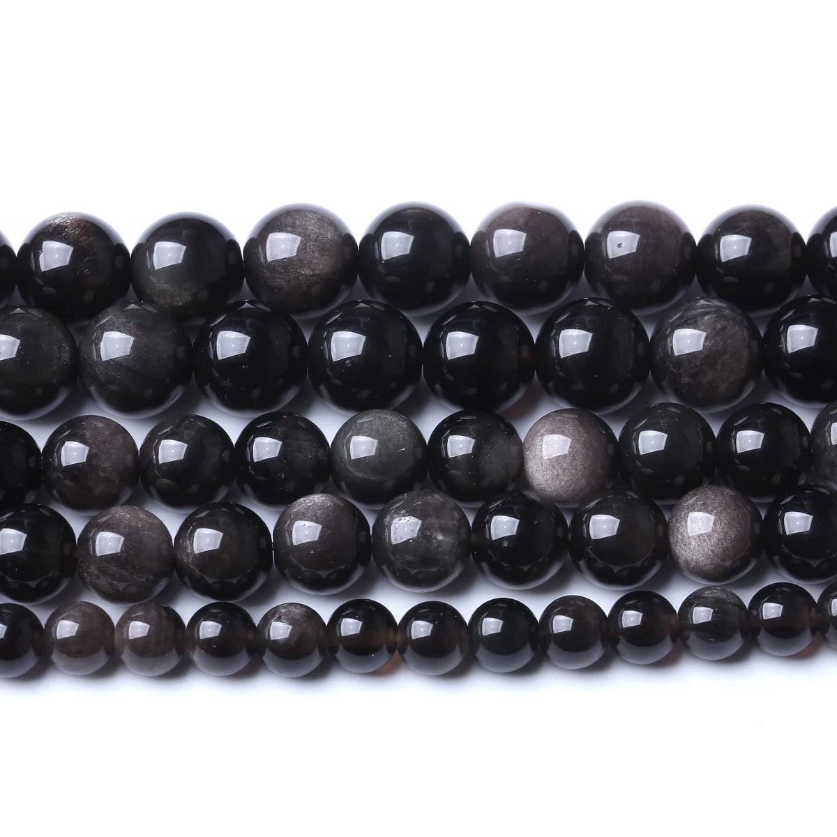 60pcs 6mm AAA Natural Obsidian Stone Beads Gemstone Round Loose Beads for Jewelry Making DIY Bracelet (Sliver Color Obsidian Stone, 6mm)