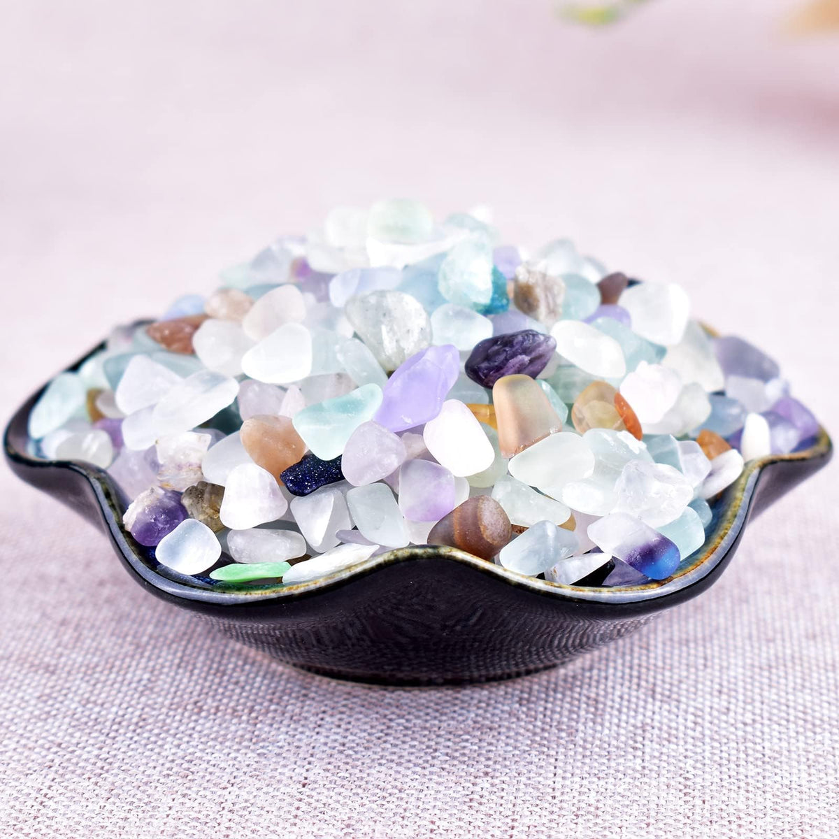 SigMntun Polished Fluorite Crystal Chips 200 Pcs - 0.3" 10 oz Tumbled Stone Chips Crushed Sea Glass Stones Healing Reiki Crystal Jewelry Making Home Decoration