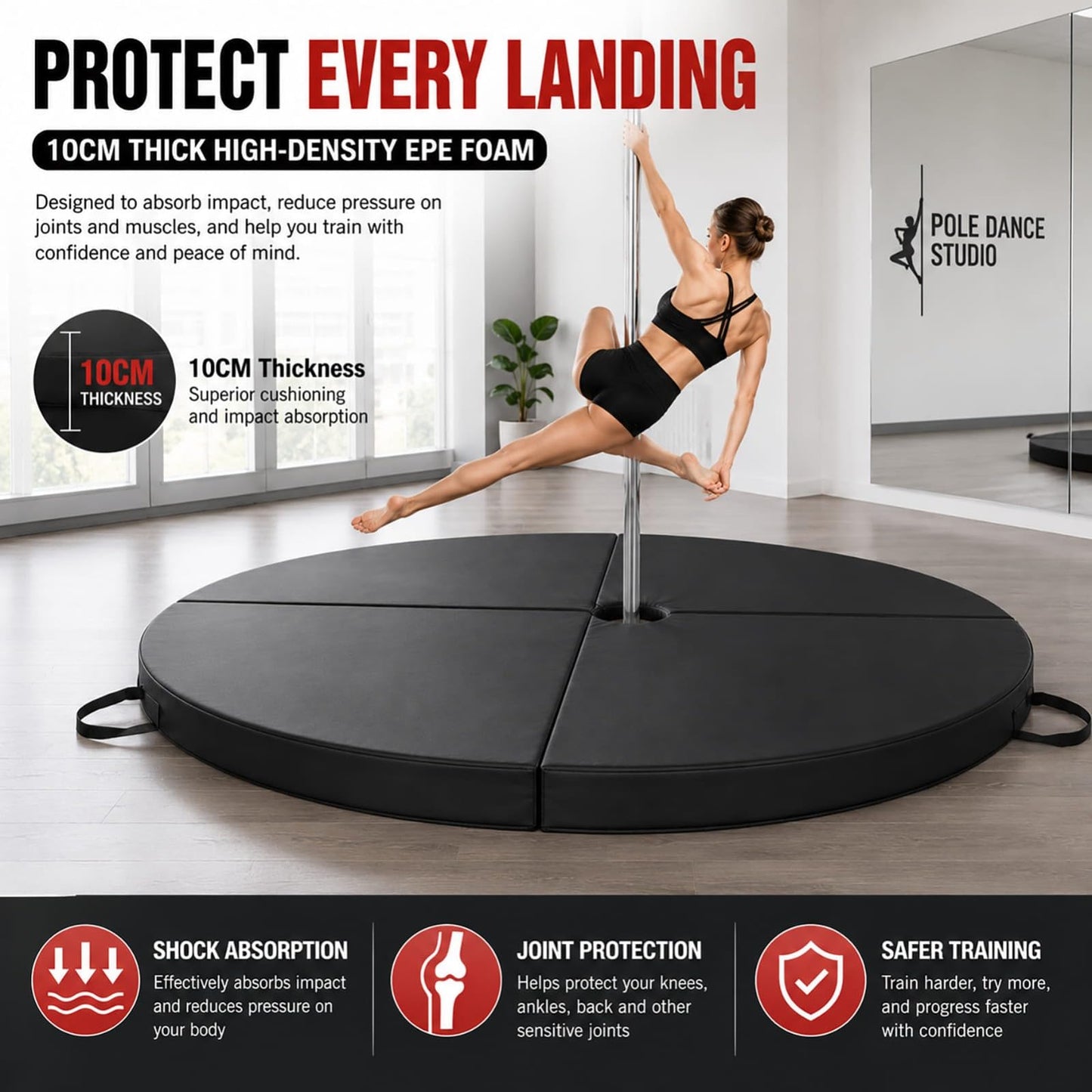 Pole Dance Crash Mat, Stripper Pole Mat with Pearl Cotton Filling & PU Leather, Round Foldable Aerial Yoga Mat for Pole Dancing, Gymnastics, Aerial Hoop, Easy Storage(F,79"x1.97")