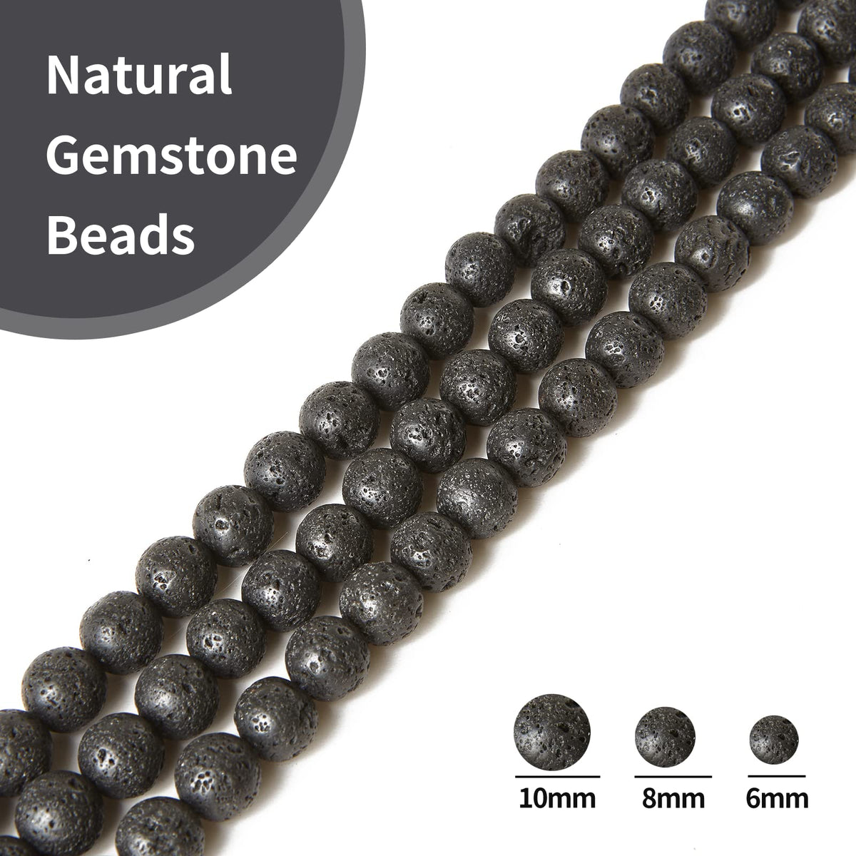 35pcs 10mm Natural Black Lava Beads Gemstone Beads Round Loose Beads for Jewelry Making
