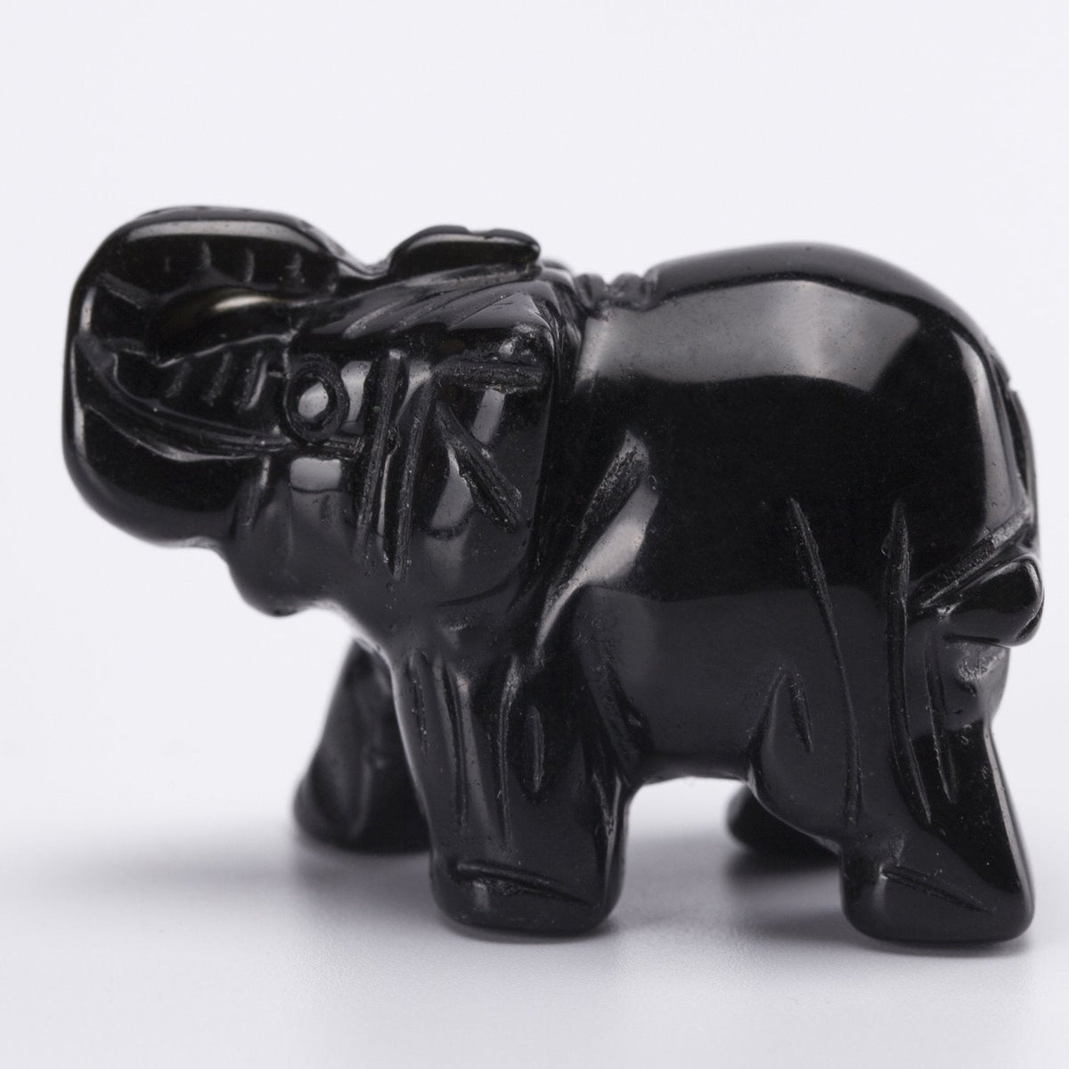 YWG Black Obsidian Elephant 1.5 Inches Statue Crafts Natural Stone Carved Figurine Chakra Carving Stones Healing Reiki