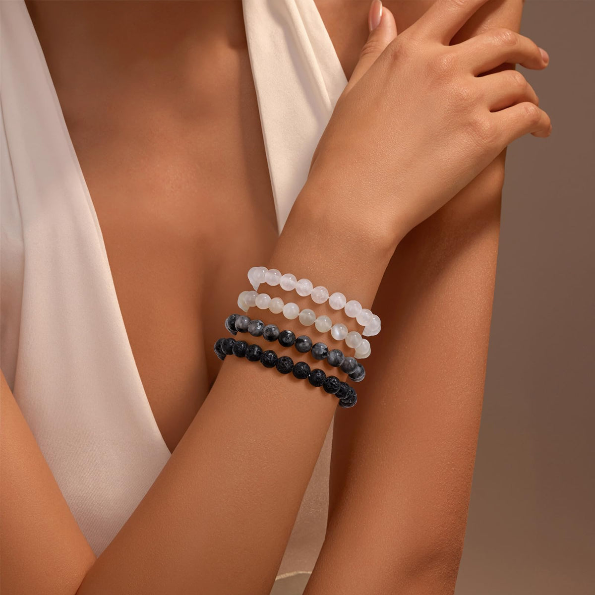Vinswet Healing Crystal Bracelets for Women Men 6mm Moonstone Natural Stone Beaded Stretch Bracelet Handmade Gemstone Reiki Spiritual Jewelry Gifts