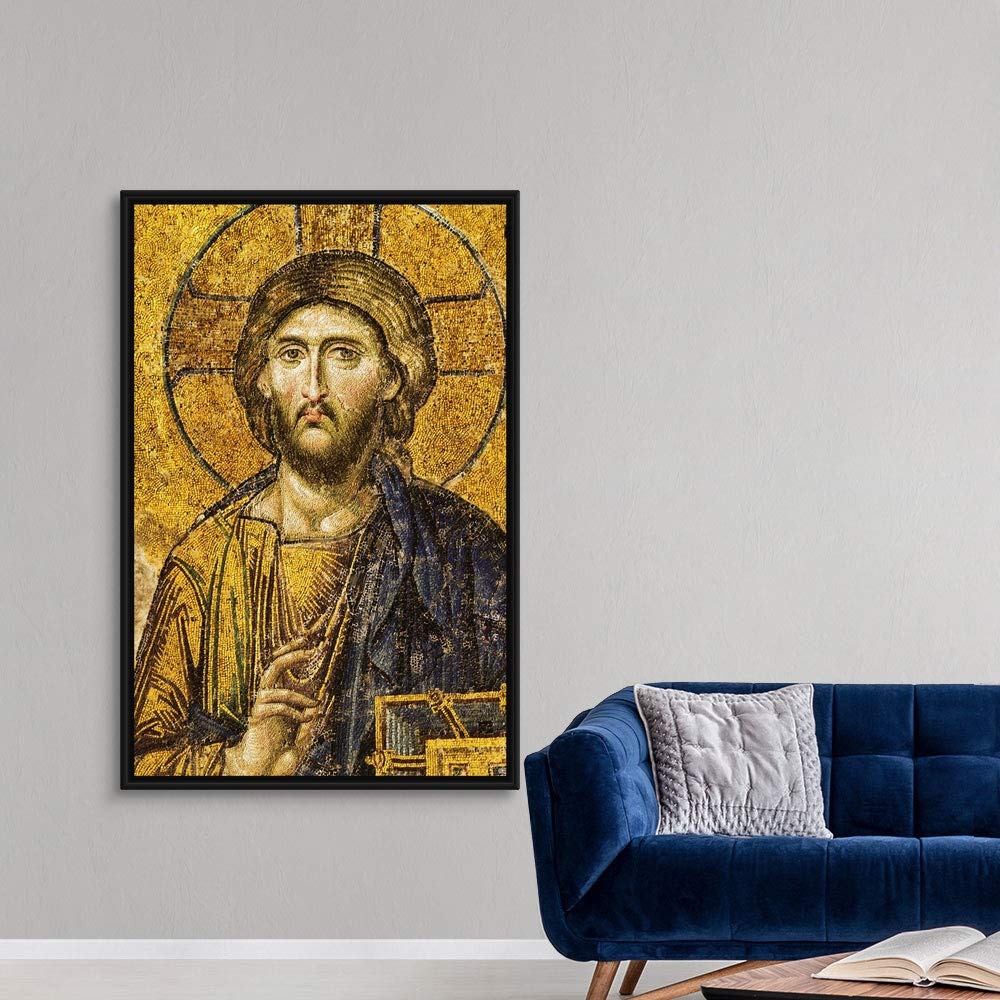 CANVAS ON DEMAND Turkey, Istanbul, Mosaic of Christ Pantocrator in Hagia Sophia Mosque, Black Float Frame Canvas Art, Eastern Orthodox Christian Artwork, 42"x62"