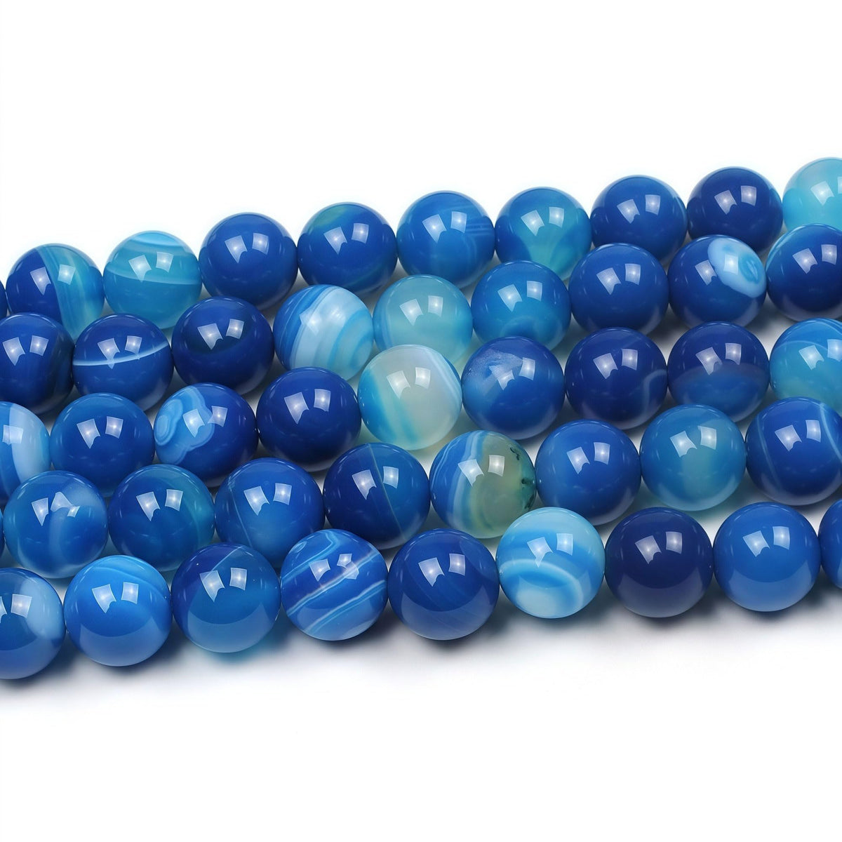 MJDCB Natural Stone Beads Blue Striped Agate Round Loose Beads for Jewelry Making DIY Bracelet Necklace (8mm)