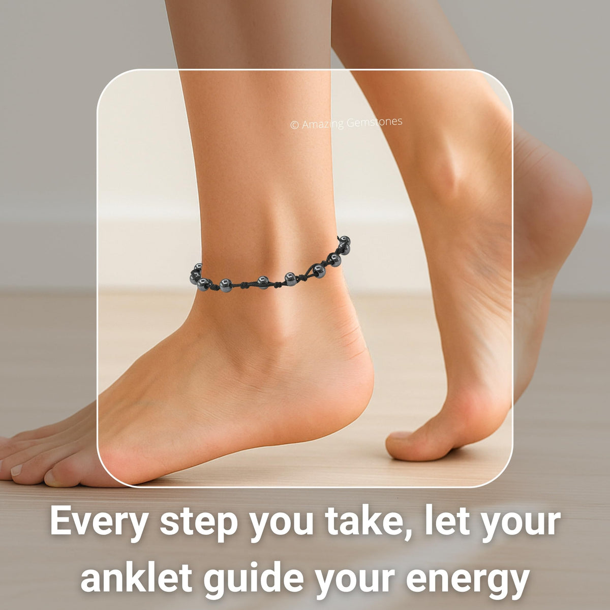 Amazing Gemstone Hematite Anklet Ankle Bracelets for Women - Waterproof Beaded Healing Crystal Anklets, Plus Size Chakra Gemstone Bead Anklet (Stretchy Adjustable - Hand Knotted)