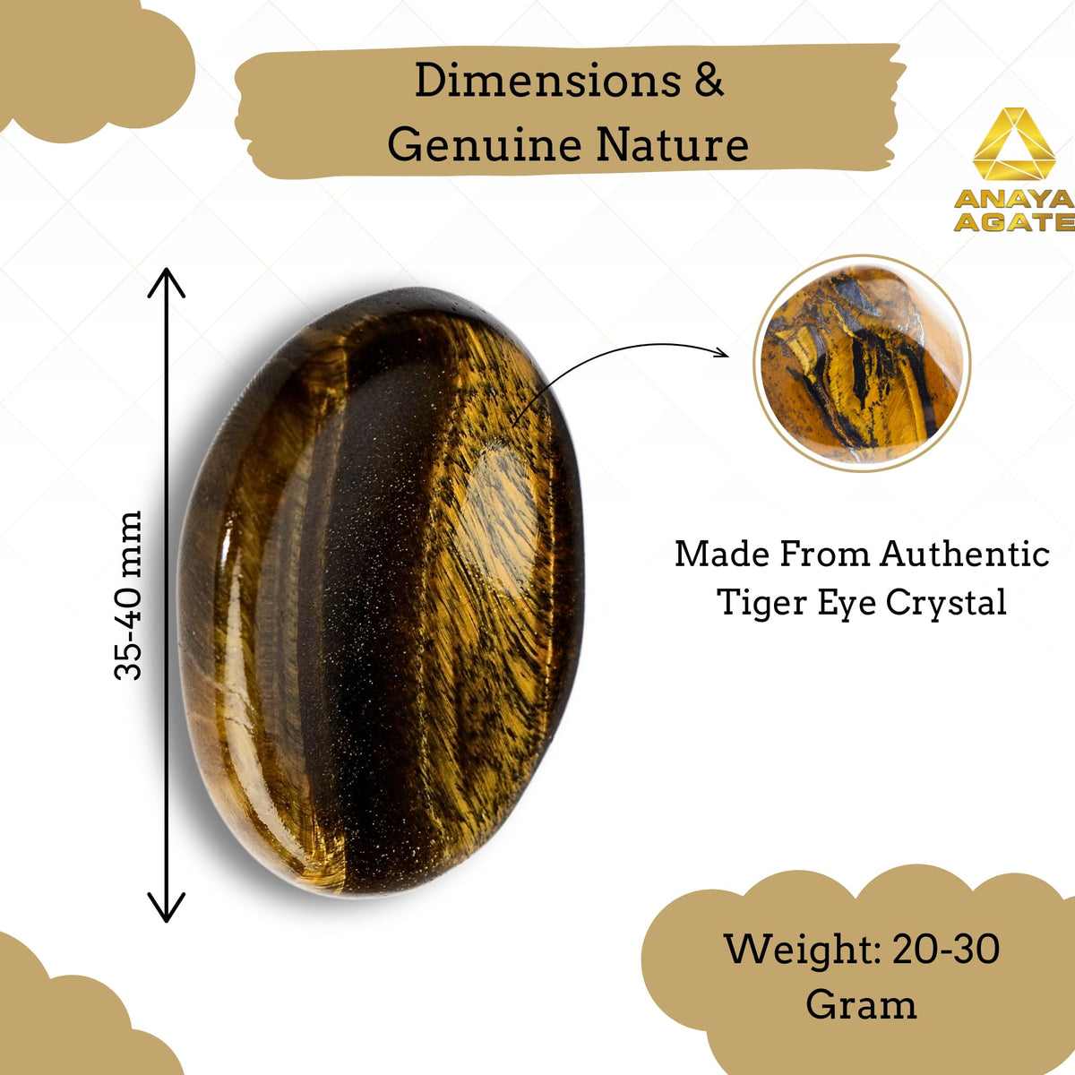 Anaya Agate Tiger Eye Worry Stones Certified Crystal Thumb Worry Stone for Anguish, Relaxing and Soothing Balance Stones for Meditation, Stress Relief Crystals and Healing Stones for Men, Women