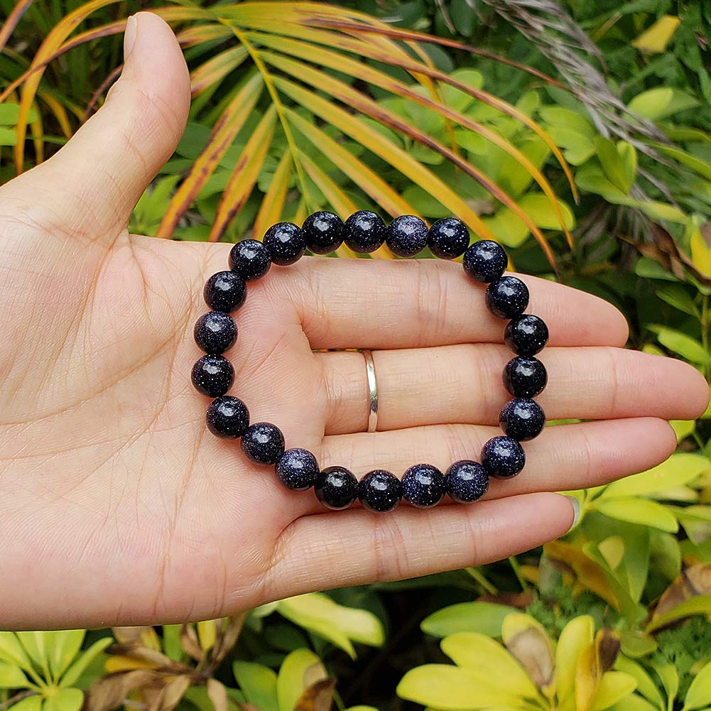 chengmu 8mm Blue Sand Goldstone Stretch Bracelet for Women Natural Handmade Round Beads Semi Precious Gemstone for Crystal Elastic Beaded Bracelet 7.5"