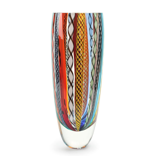 Ca D Oro Glass Vase Boho with Colored Canes Hand Blown Murano-Style Art Glass for Flower and Decor - Model 72 MS