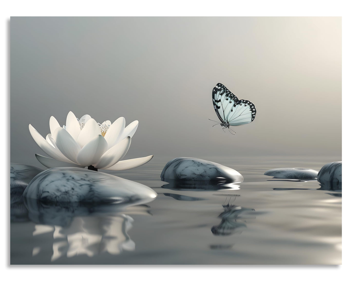 OWNANRTHM Zen Canvas Wall Art Lotus Bathroom Painting Lotus and Butterfly on Lake Pictures Large Butterfly Zen Poster for Yoga Spa Meditation Spirit Room Wall Decor Framed 12X16 inch