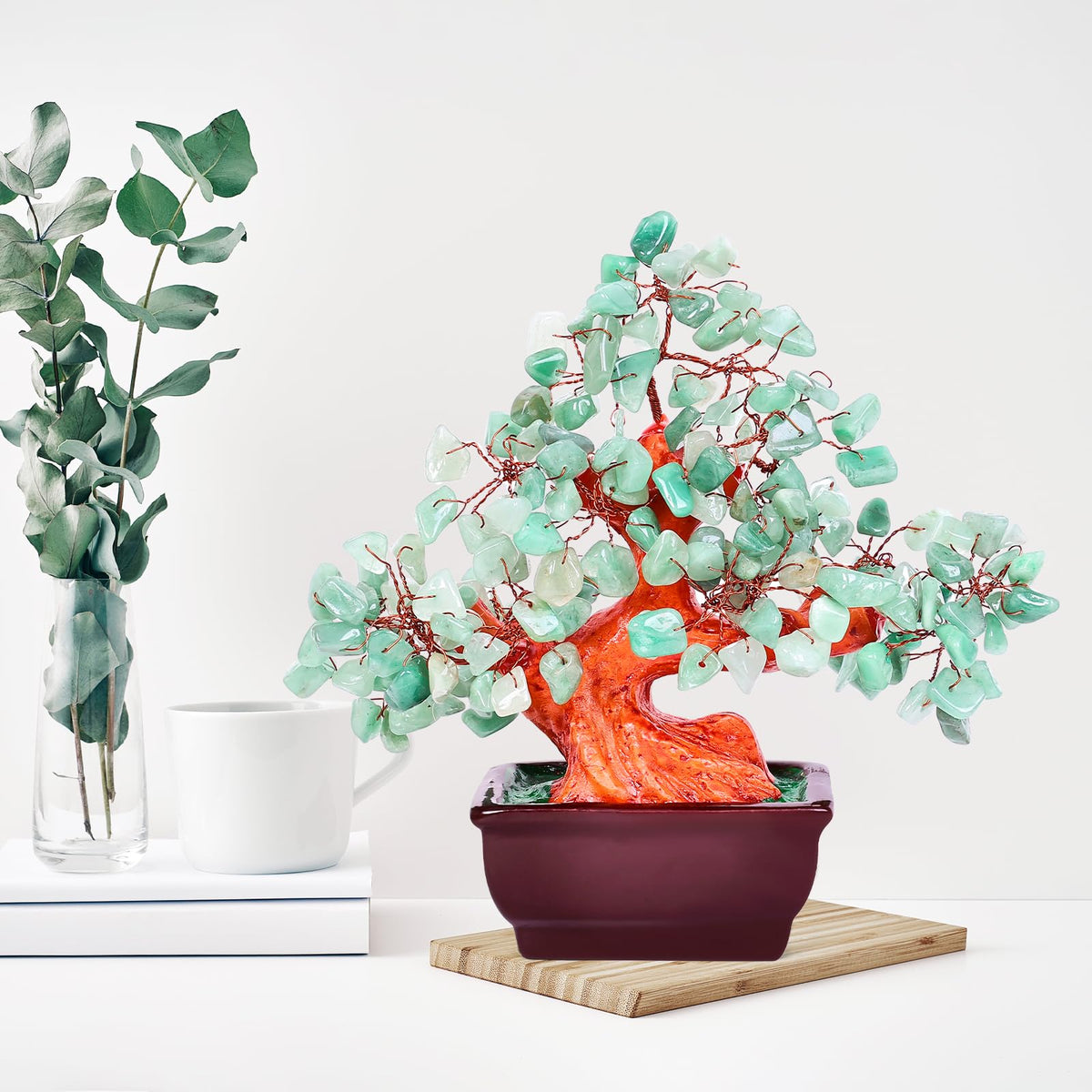 AzureLeap Feng Shui Quartz Crystal Money Tree Bonsai Style Decoration for Luck and Wealth (Green)