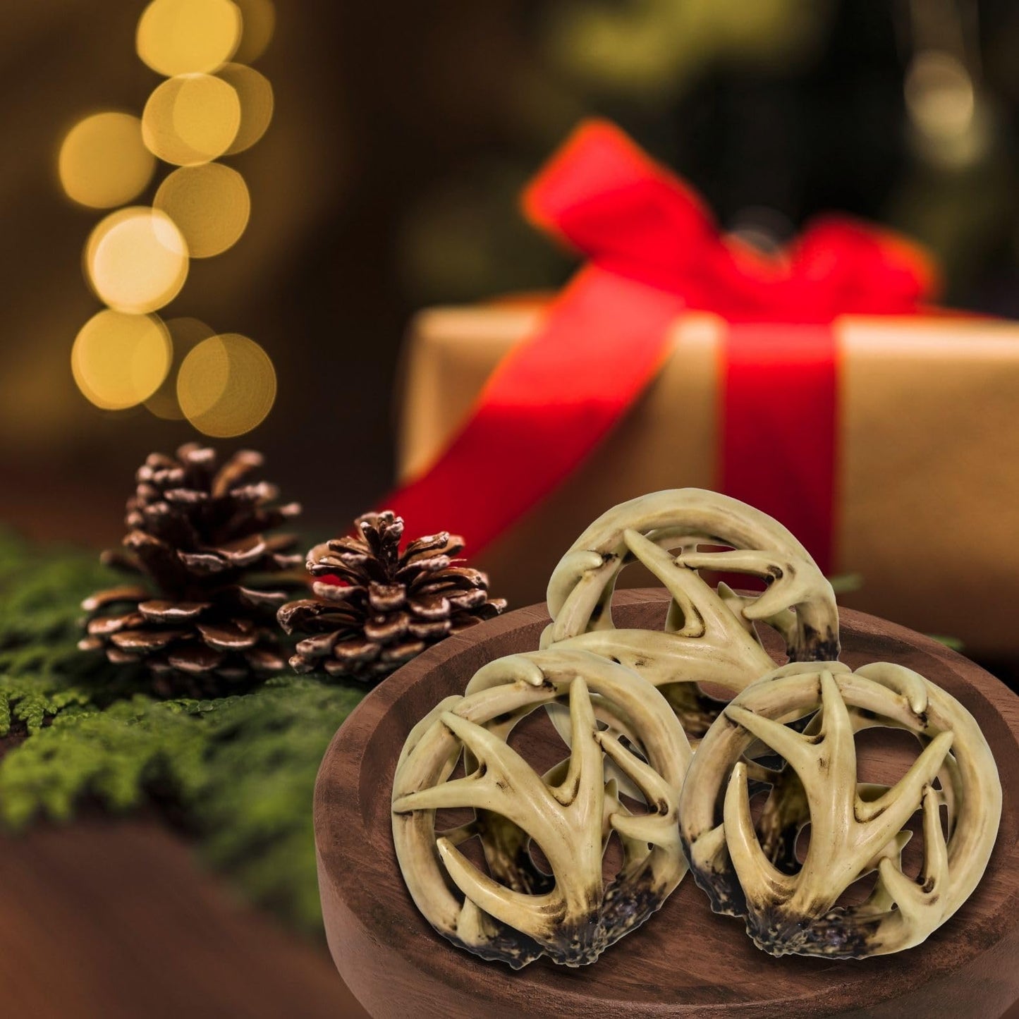 BestGiftEver Decorative Entwined Spherical Rattan Antler Ball 4.25" -Log Cabin Table Centerpiece Decoration