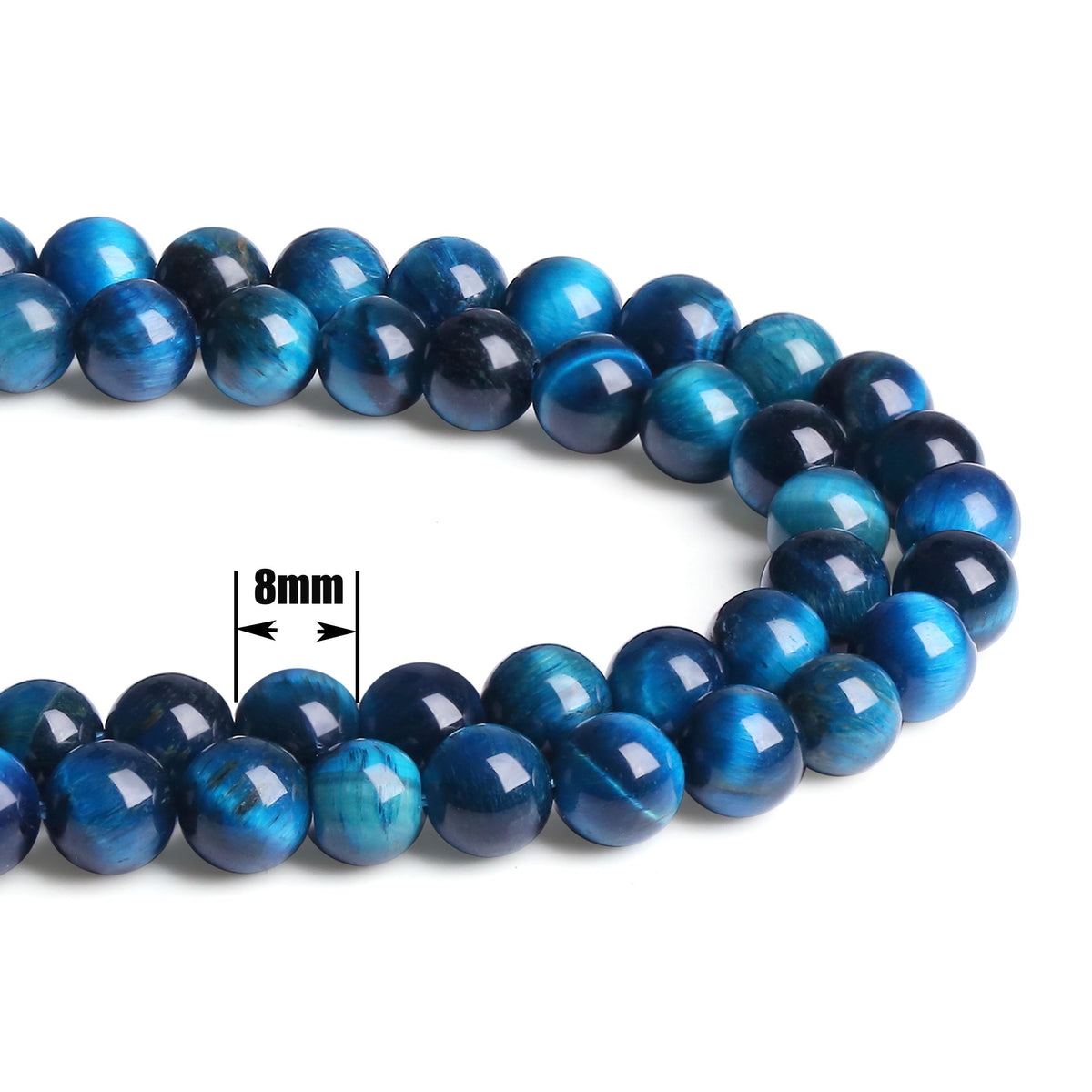 QINJIEJIE 60PCS Aquamarine Tiger Eye Beads 8mm Stone Beads Round Loose Gemstone Bead for Bracelet Beading Crystal Making DIY Necklace Earrings 0.32"