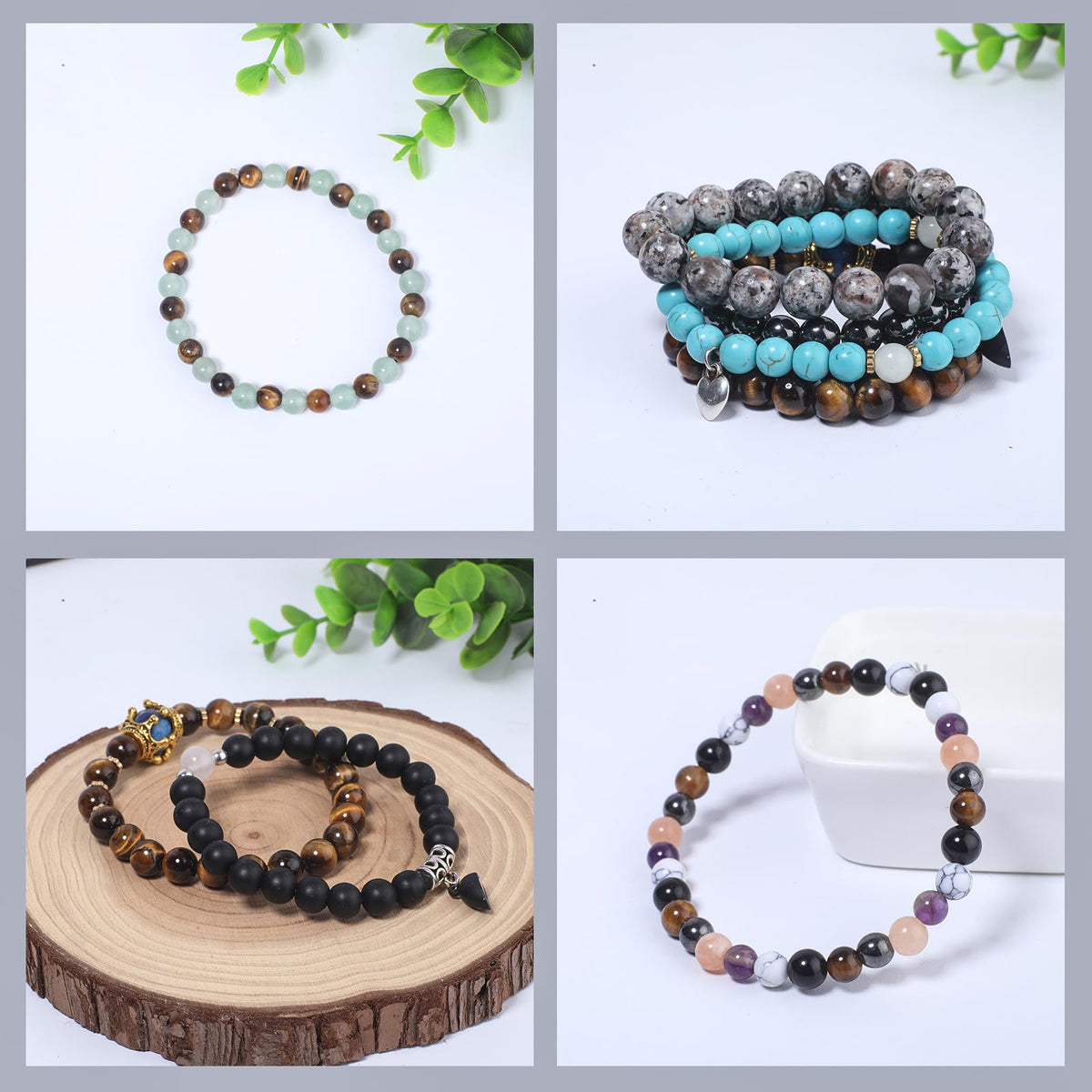NITOPUPU 100Pcs 8mm Matte Picasso Jasper Beads for Jewelry Making, Natural Round Loose Gemstone Stone Bead for Necklace Bracelets, Crafts for Adults with Crystal Stretch Cord