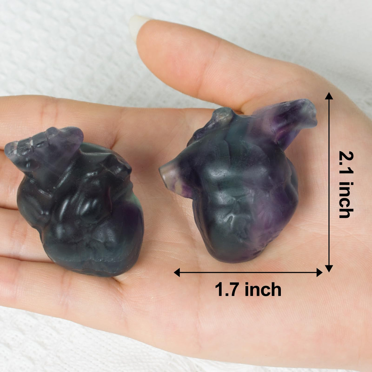 Rainbow Fluorite Heart Crystal Figurines, 2.1 Inch Crystal Heart Love Statue for Home Decor, Meditation and Stress Relief, Hand Carved Natural Healing Stone Cardiac Sculpture Spiritual Gift for Women