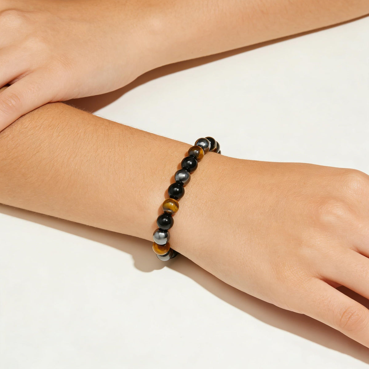 Kenailw Triple Protection Bracelet Gifts for Women, Healing Crystal Beaded Hematite Black Tourmaline Tigers Eye Natural Stone Healing Birthday Christmas Gifts Jewelry for Her Mom Best Friend