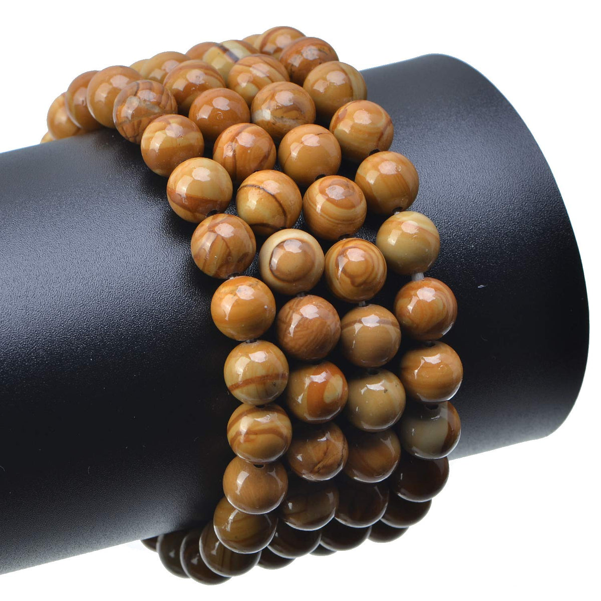 LPBeads 100PCS 8mm Natural Wood Veins Jasper Gemstone Round Loose Beads for Jewelry Making with Crystal Stretch Cord