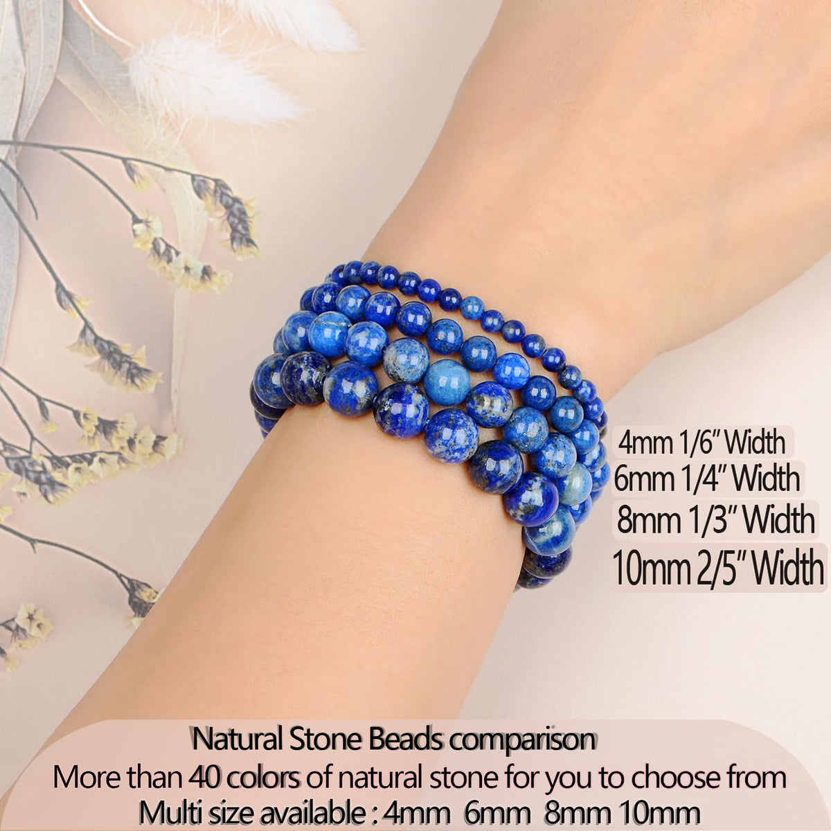 LPBeads Handmade Natural Gemstone Stretch Elastic 4mm Lapis Lazuli Bracelet Healing Crystal Round Stone Beads Jewelry Gifts for Women Men