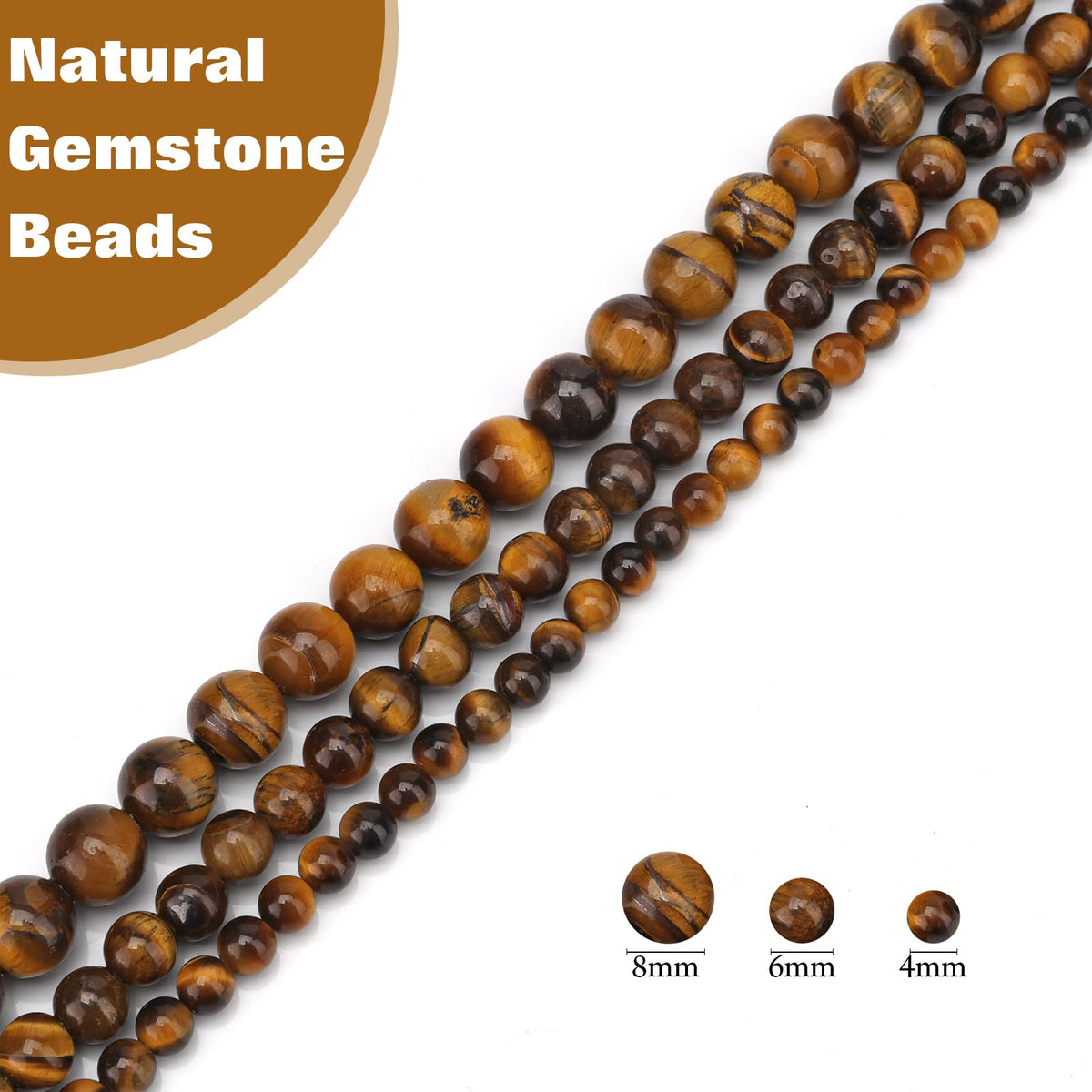 Vinswet 60pcs 6mm Tiger Eye Natural Stone Beads Round Genuine Real Stone Beading Loose Gemstones DIY Smooth Bead for Bracelet Necklace Earrings Jewelry Making