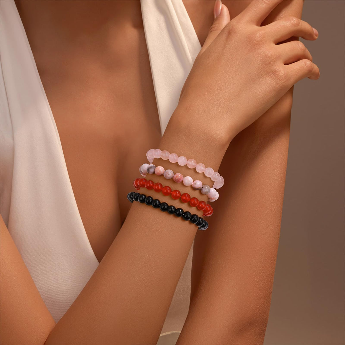 Vinswet Healing Crystal Bracelets for Women Men 6mm Carnelian Natural Stone Beaded Stretch Bracelet Handmade Gemstone Reiki Spiritual Jewelry Gifts
