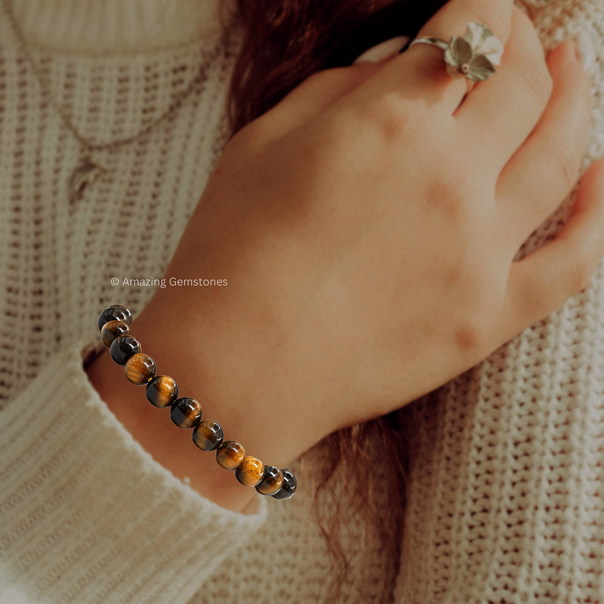 Amazing Gemstone Tiger Eye Bracelet for Women Men's Gifts - Protection Healing Crystal Bracelet - 8mm Gemstone Beaded Adjustable Bracelet