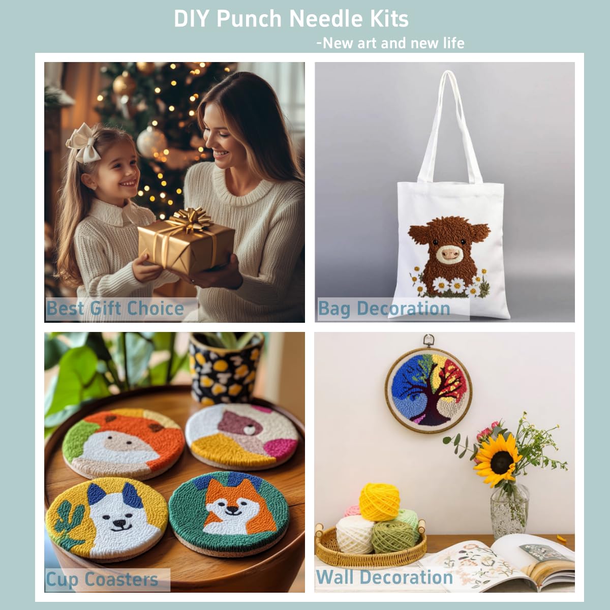 Punch Needle Kits Yorkshire Terrier Dog and Butterfly Embroidery Starter Set with Hoop Easy for Beginners DIY Stress Relief Handmade Craft Hobby and Home Decor 20x20cm-2