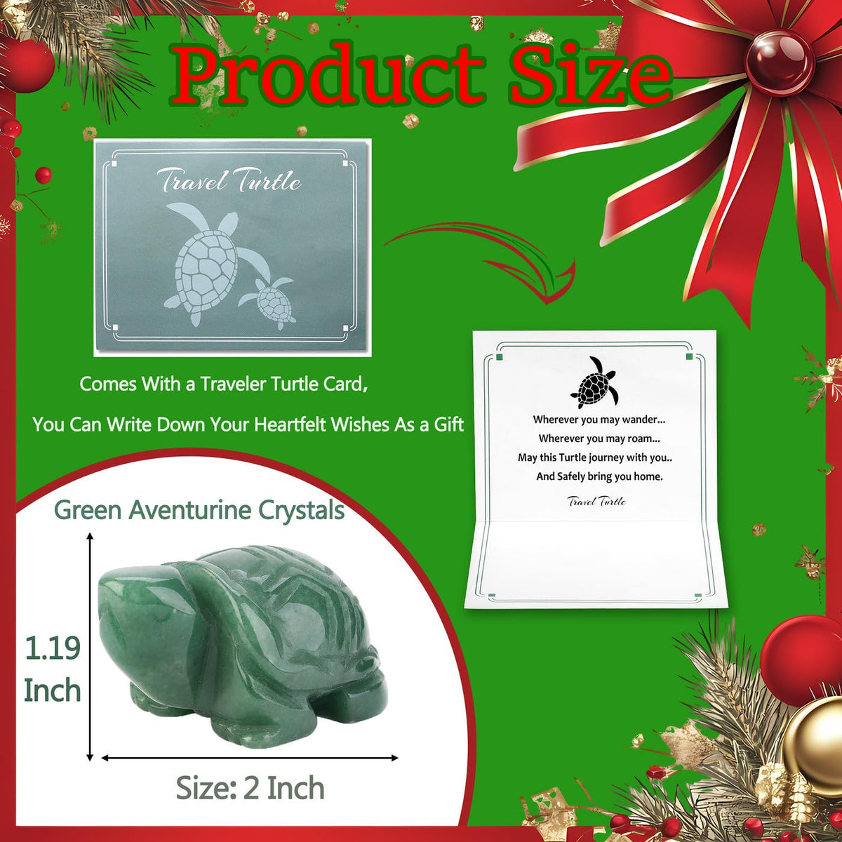 DUQGUHO 2" Travel Turtle Gift Decor Crystals Figurines Green Aventurine Crystal Best Mom Turtles Travels Gifts for Women Traveling Travelers Mothers Day Cute Decorations
