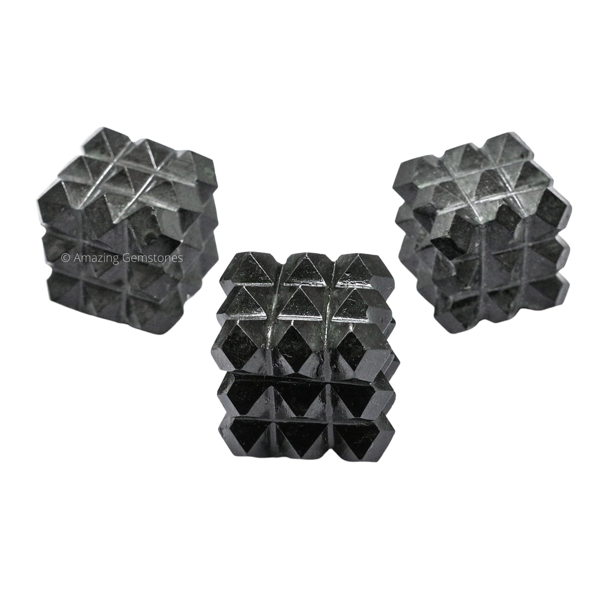 Amazing Gemstone Black Tourmaline Crystal Cube with 54 Pyramid - 1" Mini Lemurian Pyramid Cube Figurine of Natural Stone Pyramid for Meditation, Reiki, Chakra Balancing Vastu Pooja and Crystal Grids