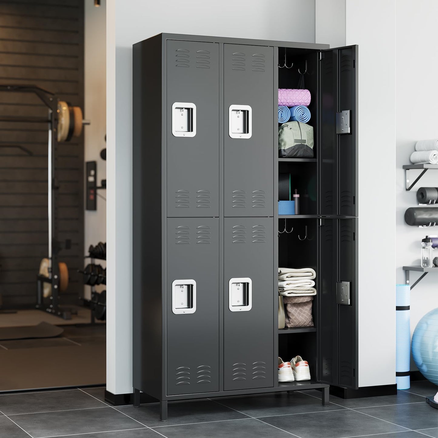 MERXENG Metal Storage Locker with 6 Doors, Metal Locker for Employees with 18 Hooks for Garage School Office Gym Home, Assembly Required, Black