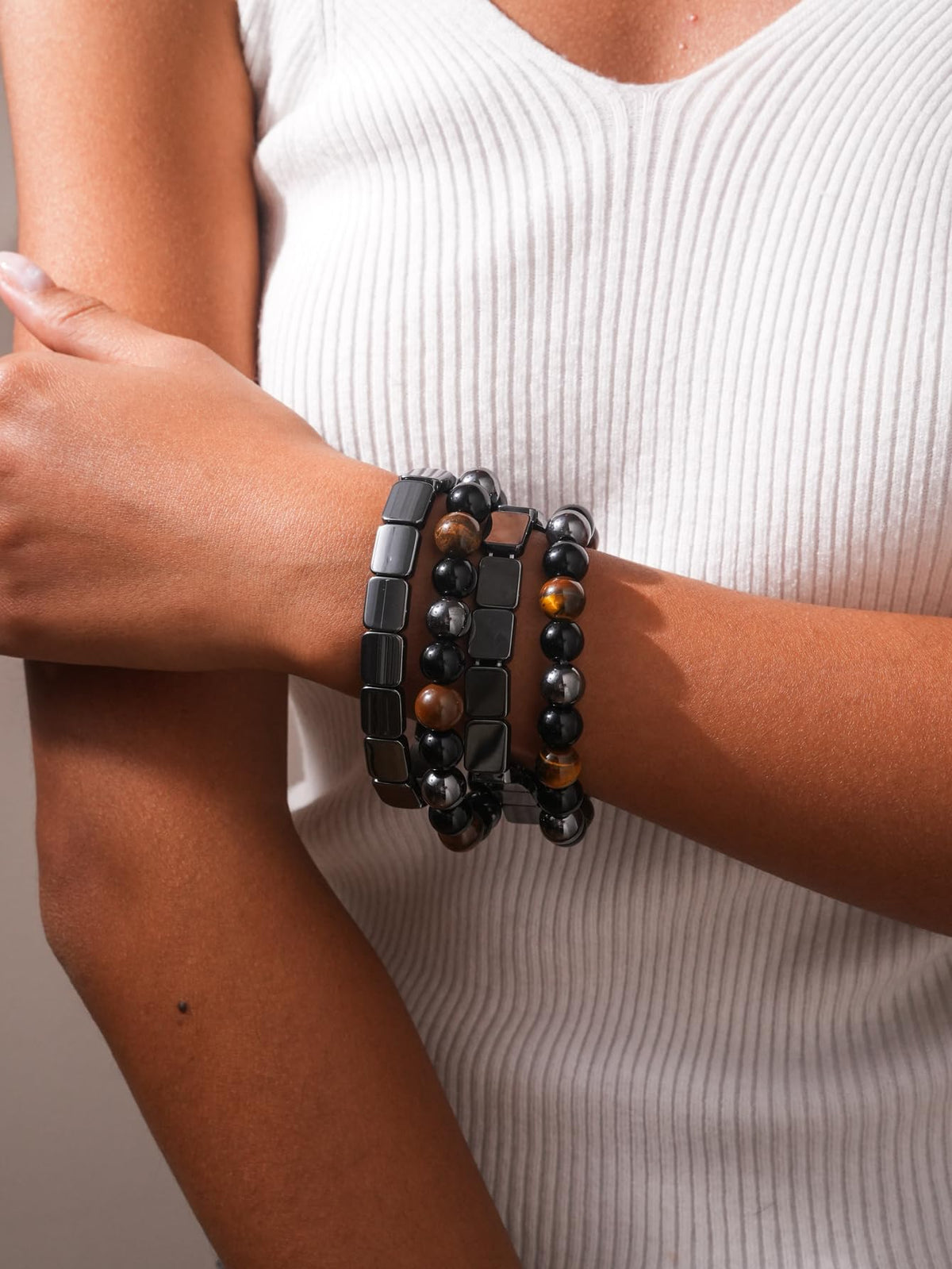 MIFYNN 4PS Hematite Bracelet for Men Natural Hematite Stone Stretch Beaded Bracelet Reclaim Your Confidence Male Energy Inspirational Jewelry Gifts