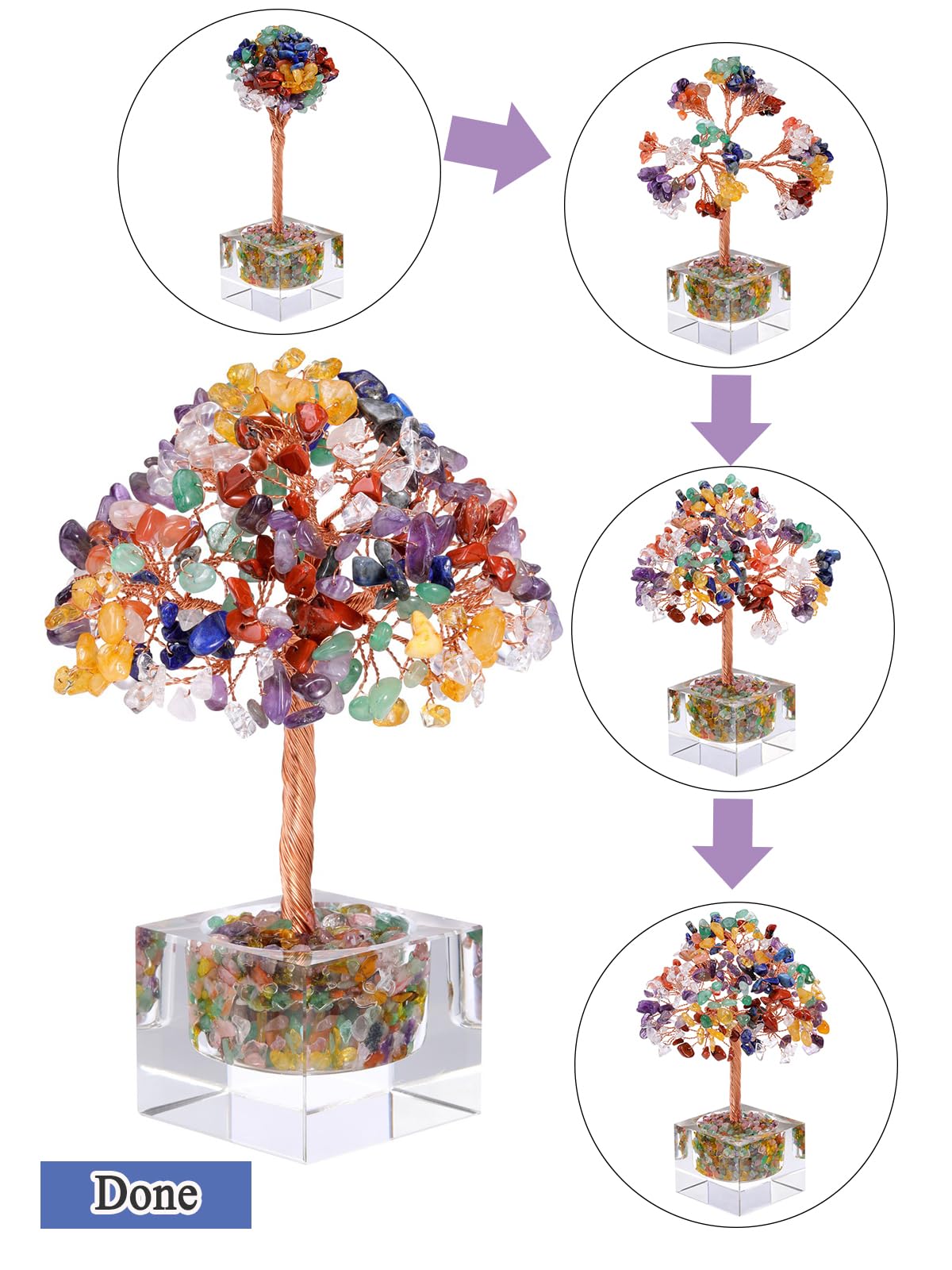 Jovivi Large Crystal Tree with Square Glass Base, Amethyst Healing Crystals Tree Life Natural Chipped Gemstone Money Trees Feng Shui Good Luck Positive Energy Purple Home Desk Decor