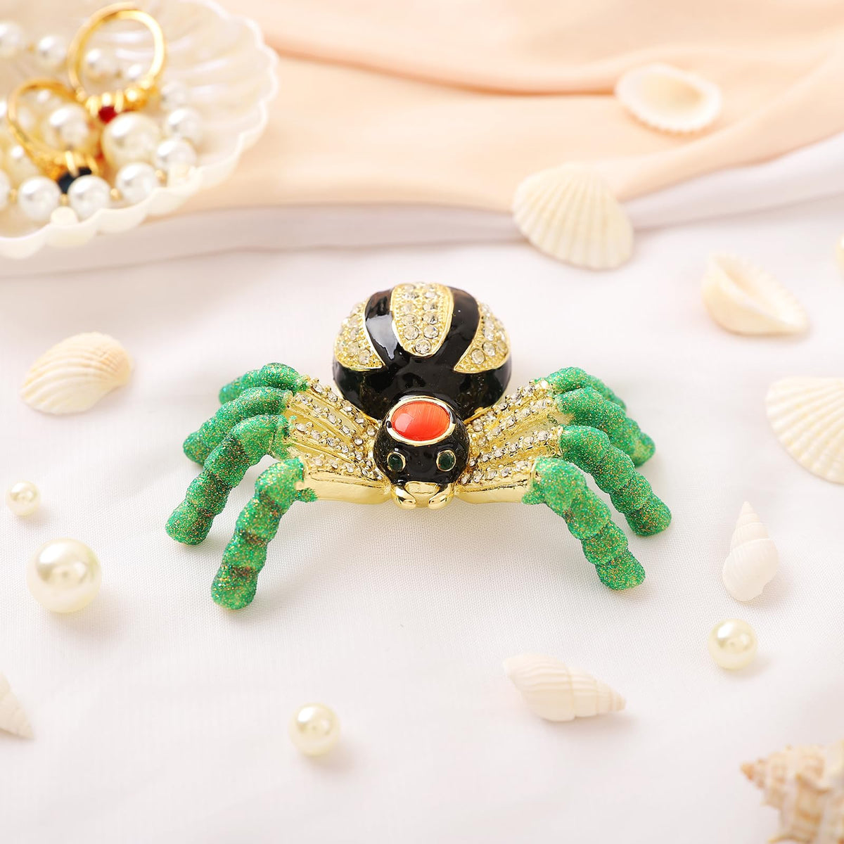 Cute Small Black Spider Style Hand Painted Enamel Trinket Box, Unique Gift for Family