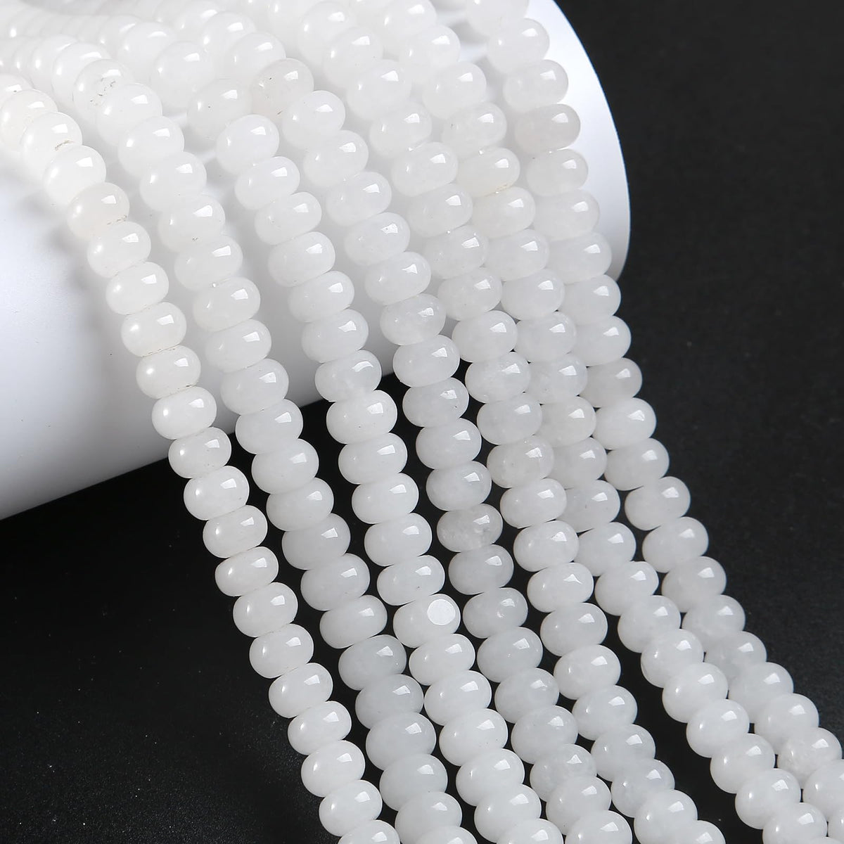 76pcs 5x8mm Natural White Jade Stone Rondelle Spacer Loose Beads Abacus Disk Stone Round Loose Gemstone Beads for Jewelry Making DIY Bracelet Necklace
