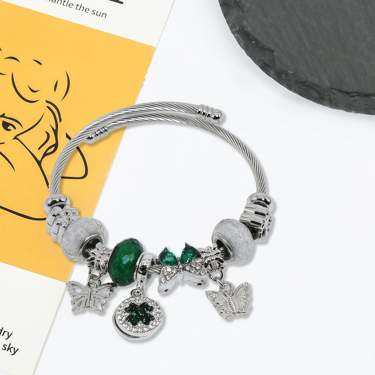 QMWKVNC Charm Bracelets for Girls,Exquisite Cute Cartoon Friendship Silver Bracelets Stainless Steel Bangle, Girls Jewelry Suitable for Holiday Gifts and Birthday Gifts (Bracelets-D)
