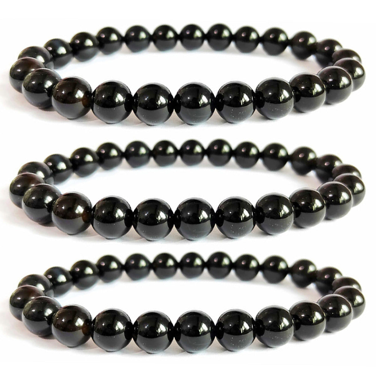 Cryhand Handmade 8mm Beaded Bracelets For Men Protection Bracelet For Women Chakra Feng Shui Stretchy Handmade Lucky Money Stretchy Crystal Bracelets Best Gifts (Black Tourmaline 3PCS)